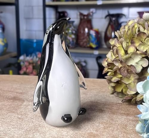 DECRZPB Glasfigur „Pinguin“ mit Farbiger Glasur handgefertigt mundgeblasenes Glas Briefbeschwerer Geschenk zum Geburtstag Heimdekoration Tischdekoration