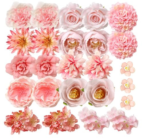 HDGSAFD Lot de 25 têtes de fleurs artificielles roses - Décoration rose - Accessoires décoratifs - Plantes artificielles - Décoration florale