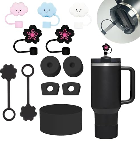 Frundoo Stanley Cup Accesorios Traje Incluye 6 Tapas de Pajitas de Silicona, 2 Tapones para Pajitas, 2 Tapones Redondos y 1 Funda de Silicona para Vasos Stanley de 1,2 L y 850 ml(Productos patentados)