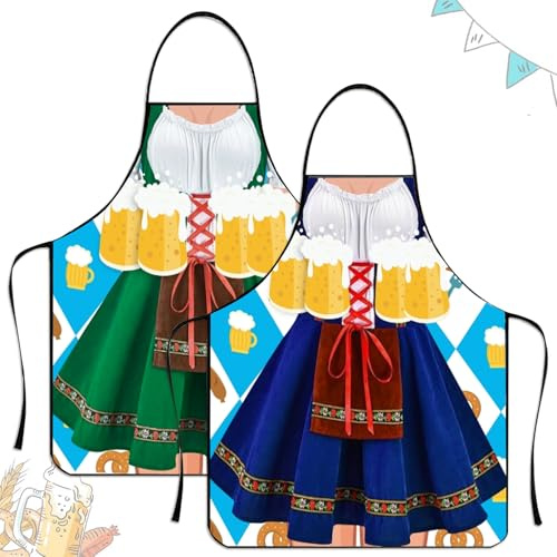 ABTOLS 2PCS Oktoberfest Apron, German Oktoberfest Dress Costume Dirndl German Outfits Waitress Aprons Oktoberfest Party Decorations Bavarian Beer Festival Costume Kitchen Cooking BBQ, Green