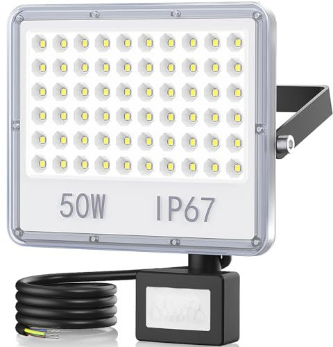 TASINUO 50W Security Lights Outdoor Motion Sensor, 5000 Lumen PIR Security Light 7000K LED Floodlight with PIR, IP67 Waterproof Motion Sensor Lights Outdoor for Garage Garden Hallway Backyard
