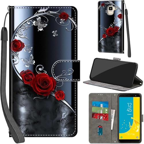Handyhülle für Samsung Galaxy J6 2018 Hülle, silberner Schmetterling | PU Leder, Klappbar, Kartenfächer, Ständer, Kameraschutz, Brieftasche, Magnet, Stoßfeste, Muster Motiv