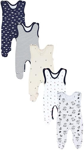 TupTam Baby Unisex Strampler mit Aufdruck Spruch 5er Pack, Farbe: Maritim, Größe: 50