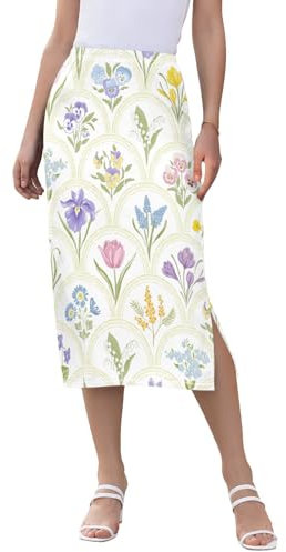 Frühling Garten Vielfalt Blumen Regenbogen Medaillon Frauen Hohe Taille Midi Rock Casual Split Beach Rock, Frühling Garten Sorte Blumen Medaillon, XXL