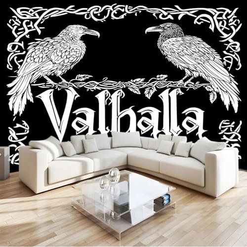 Fototapete Norwegischer Stil Krähe Efeu 350 x 256 cm Vlies Tapete 3D Effekt Moderne Wandtapete Dekoration, für Wohnzimmer Schlafzimmer TV-Hintergrund Wanddeko Wallpaper