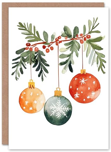 Wee Blue Coo Greeting Card Three Hanging Ornaments Baubles Watercolour Blank For Him Or Her Art Xmas Christmas Card