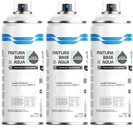 H HANSEL HOME Pintura Spray Base Agua 400ml - Para Muebles, Metal, Plástico y Madera - Ecológica y Sin Olor, Colores Duraderos - Blanco Satinado, 3 unidades