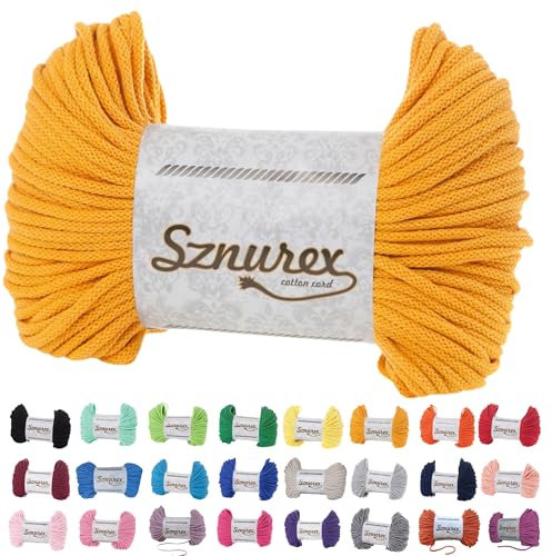 Makramee Garn 5mm x 100m Baumwollschnur Garn für Makramee-Schnur über 50 Farben Oeko-TEX Zertifiziert Baumwollkordel, Baumwollgarn mit Polyesterkern für DIY (Gelb, 5mm/100 Meter)
