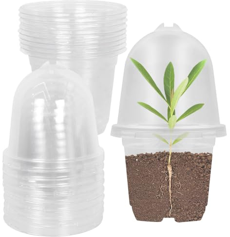 UBEGOOD 12Pcs Pots de Pépinière Transparents avec Dôme D'Humidité,9CM Pot de Fleurs en Plastique, Pots de Démarrage de Semis avec Trous de Drainage, Pot Semis pour Plantes Grasses, Graines, Semis