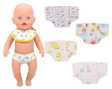 Zonoori 4 Stück Puppenwindeln für 18 Zoll Puppe, Puppen 43cm Windel, Stoffwindeln Puppe(4 Form)
