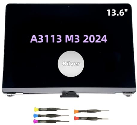 Fotisangea LCD für MacBook Air Retina 2024 M3 A3113 EMC 8611 MRXP3 MRXR3 MRXU3 MRXN3 MRXQ3 MRXT3 MRXV3 13,6 Zoll 2560 x 1664 Full LCD Bildschirm Display Assembly Silber