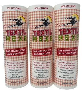 Textil Hexe – Innovatives Nähpulver (3 x 200 g) | Nähen, Säumen, Flicken ohne Nadel & Faden | Für Textilien, Leder & Fasern | Waschfest, reißfest & bügelaktiviert | Made in Germany