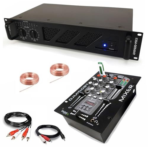 Ibiza - DJ-Pack Sono Verstärker Ibiza Sound AMP600-MKII 960W – Mischpult Bluetooth DJM150USB-BT USB Klinke – Cinch-Kabel mit Lautsprecher-Klinkenstecker