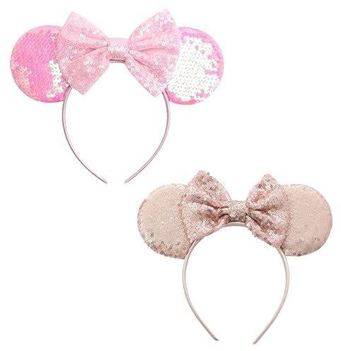 AYNKH 2 Pcs Bandeaux d'Oreilles de Souris Pailletés Bandeaux d'Oreilles de Minnie Accessoire de Fantaisie pour Adultes Kids Holiday Birthday Party Cosplay Accessories
