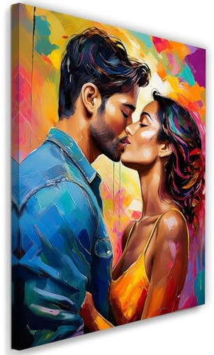 Feeby Bild auf Leinwand - Wandbilder Wohnzimmer Aesthetic - Weiblich Männlich Liebeskuss - 40x60 1tlg - Schlafzimmer Wandekoration - Bilder Zimmer - Living Room - Deko Wandbilder - Moderne Bild