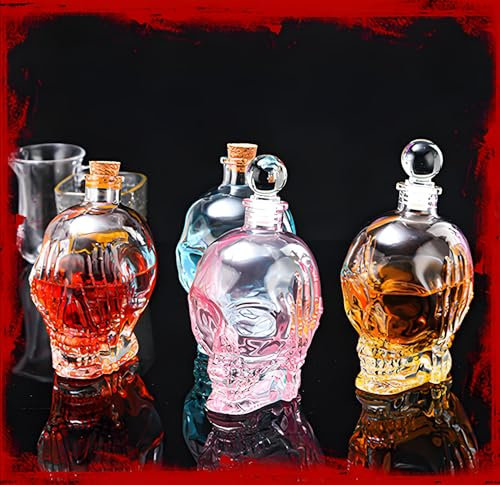 Decanter per Vino Dispenser Bevande Decanter Whisky Alcolici Regalo Uomo Compleanno Bottiglia Vetro Vino Personalizzata Teschio Regalo 40 anni Uomo Accessori Vino Regalo Casa (3 Teschio 420ML)