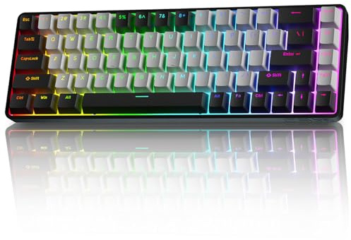 Clavier Gamer Mécanique sans Fil TMKB T68 - Tri-Mode (Bluetooth 5.0/2.4Ghz/USB-C), Rétroéclairage RGB 60% à 68 Touches (Disposition QWERTY), Switch Rouge - Noir/Gris