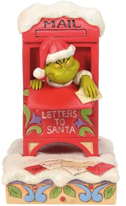 Enesco Dr. Seuss Grinch by Jim Shore Peeking Out of Letters to Santa Mailbox Figurine, 6 Inch, Multicolor