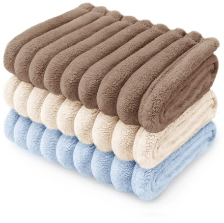 luciphia 3 Pièces Couverture Chien Chat, Plaid Marron Beige Bleu 76x104cm | Tapis de Chien Protection Canapé Lit Voiture, Flanelle Douce, Lavable en Machine Idéale pour Grands Petits Chiens Chats