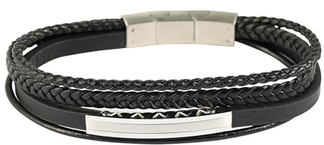 Akzent Armband Herren - Premium Armband Herren in Schwarz aus Kunstleder, 100% Wasserfest & Hautverträglich