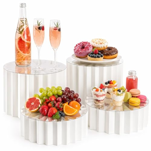 Set di 4 supporti pieghevoli per buffet, 10 cm, 20 cm, per feste di nozze | Alzata per torte in acrilico, non oscilla, lavabile, si ripone piatto, senza attrezzi, tavolo da dessert per caramelle