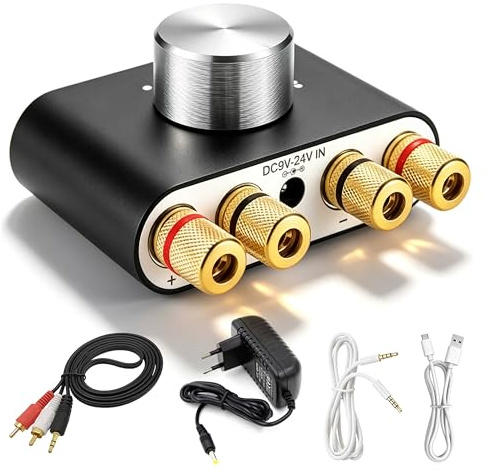 Mini amplificatore Bluetooth, 50W×2 HiFi Stereo amplificatore, amplificatore digitale di potenza con alimentatore per sistema audio domestico e per ufficio, altoparlante