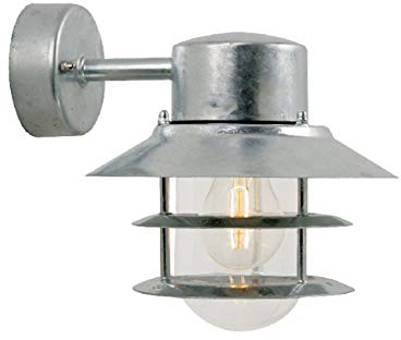 Nordlux BLOKHUS DOWN Außenwandleuchte, IP54, E27 max. 60W, mit Ring-Lamellen, Verzinkt, Grau/Transparent, 25 x 23 cm, 1 Stück