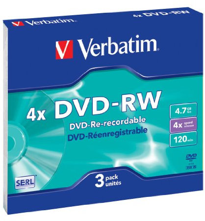 Verbatim 3 x DVD-RW 4,7 Go 120 minutes 4x Boîtier CD étroit
