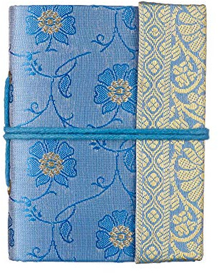 Paper High Handmade Sari Notebook - Mini 8 x 10.5cm - Blue - Unlined Recycled Paper - Pocket Notebook and Diary - Indian Stationery Gift