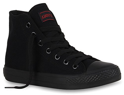 stiefelparadies Damen Schuhe High Top Sneakers Sportschuhe Kult Schnürer 51019 Schwarz Schwarz Ambler 38 Flandell