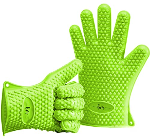 Belmalia 2 Gants de Cuisson en Silicone pour Cuisines et barbecues, Set, Paire, maniques, Gants de Four Vert