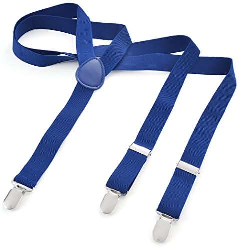 Herren Damen Long Hosenträger Y Form Style 3er Clips elastisch Schmal Unifarbe und Bunt mit verschiedenen Motiv, Blau (Marine),Gr. One Size
