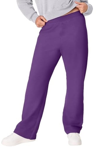Hanes Women's EcoSmart Open Bottom Leg Sweatpants,Violet Splendor Heather,Large