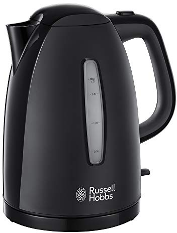 Russell Hobbs Textures Electric 1.7L Cordless Kettle (Fast Boil 3KW, Black premium plastic, matt & high gloss finish, Removable washable anti-scale filter, Push to open lid, Perfect pour spout) 21271