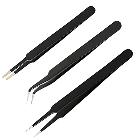 Ehids ESD 3 Stück Anti Statik Pinzette Edelstahl Pinzetten Kit Antistatisch Reparatur für Elektronik, Laborarbeit, Computer, Schmuck, Schönheitund Präzisionsarbeit