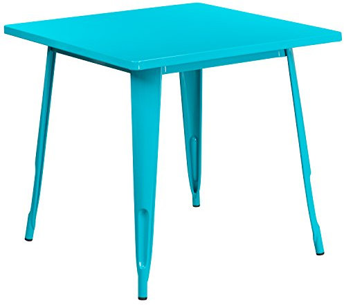 Flash Furniture Felix Tisch für den Innen- und Außenbereich, 80 cm, quadratisch, Kristall, Blaugrün