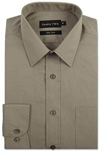 Double TWO Men’s Khaki Green Classic Cotton Blend Shirt (3300) (Khaki, 15.5)