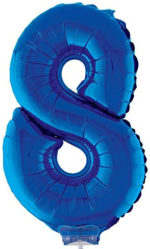 Zahlen Folienballon 41 cm mit Stab - Blau Zahl 8