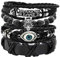 MILAKOO Bracciale gotico Bracciale uomo intrecciato con occhi diabolici Bracciale testa di lupo Bracciale in pelle con pietre laviche