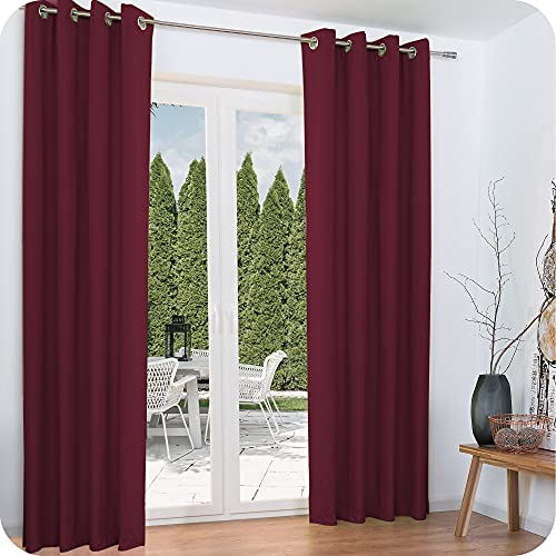 Beautissu 2er Set Thermovorhang Gardine 140x245 cm Bordeaux – Ösen Thermogardine Set – Ösenvorhang isolierend Kälte- & Hitzeschutz – Vorhang verdunkelnd Wohnzimmer, Schlafzimmer – Amelie to