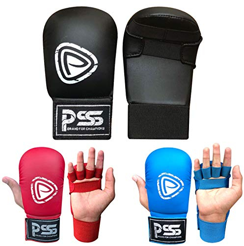 Karate Kinder Fingerlose Handschuhe Karate Schutz Junior ohne Daumen aus PU Leder, Ref 1018, Schwarz XS