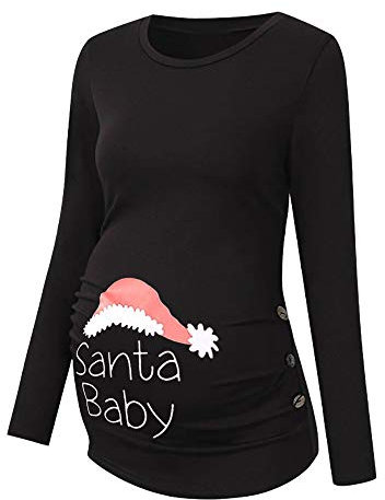 DAY8 Vêtement Femme Enceinte Hiver Pas Cher a la Mode Chemise Femme Enceinte Noël Atuomne Pull Femme Enceinte Manche Longue Printemps Maternité T Shirt Grossesse Tunique Haut Tops Blouse (XXL, Noir)