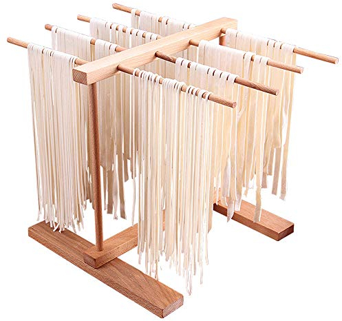 DIYARTS Stendino per Pasta 8 File Pieghevole in Legno di Faggio Essiccatori Fatti A Mano per Spaghetti Freschi Rack da Cucina Multifunzionale per Tazze da Asciugamani Cucina