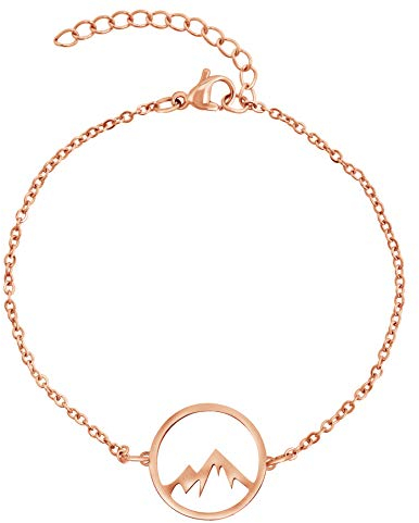 Nuoli® Berg Armband Damen Rosegold (15 + 5cm verstellbar) Bergarmband für Frauen & Mädchen, Armkette aus Edelstahl mit Berg Anhänger
