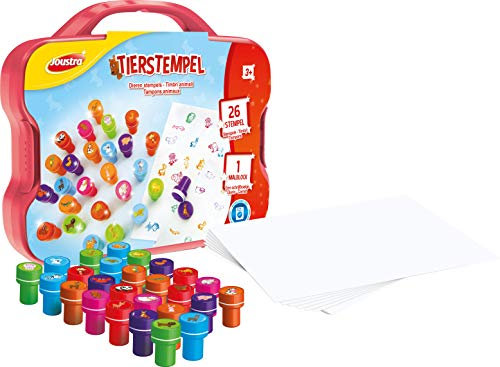 Joustra J41806 Selbstfärbende Stempel Tiere im Koffer, 26 Stück