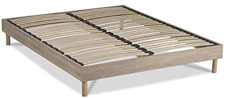 Maison Aubertin Sommier Selena 160x200 cm Bois, à Latte, 2 Personnes, Technologie Bi-Lattes, 4 Zones de Confort, Structure en Bois Massif et MDF Solide, Pieds Inclus, Lit Ergonomique, Montage Facile