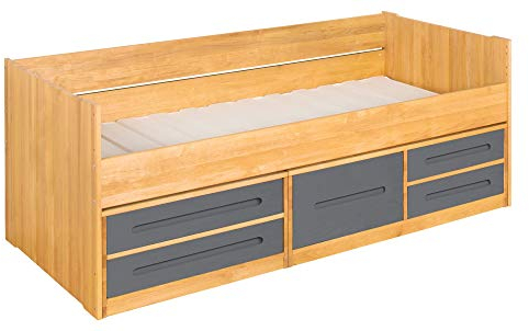 BioKinder Sofabett Kojenbett Funktionsbett mit Schubladen und Lattenrost Lina aus Massivholz Erle und Kiefer 90 x 200 cm, Front grau lasiert