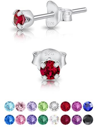 Orecchini Rossi Donna Punto Luce - Argento 925 Con Brillantini di Cristallo Rosso Rubino 3 mm - Lobo