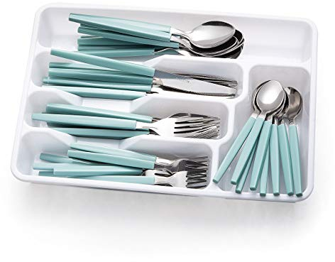 Cutiset Juego de cubiertos de cocina de acero inoxidable de 40 piezas con organizador, juego de cubiertos para camping con asas de color, juego de 8 (turquesa)