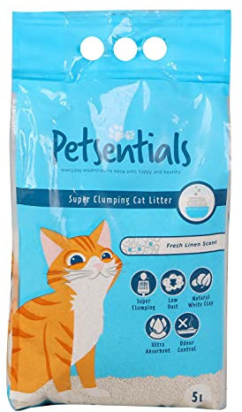 Petsentials Super Clumping Cat Litter Fresh Linen Scent | 5L | Quick Clumping Bentonite Clay for Odour Control & Absorption | Low Dust Cat Litter for Indoor Use